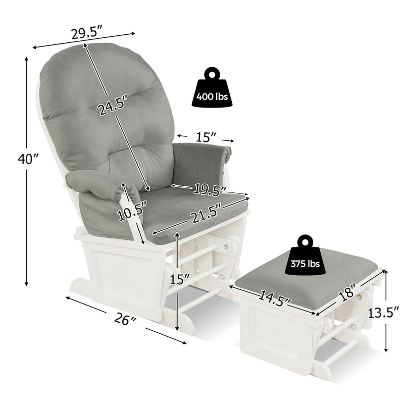 Wood Baby Glider and Ottoman Cushion Set – Light Gray
