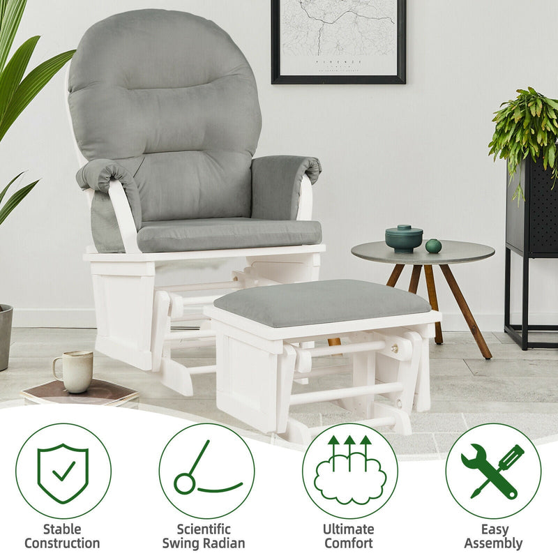 Wood Baby Glider and Ottoman Cushion Set – Light Gray