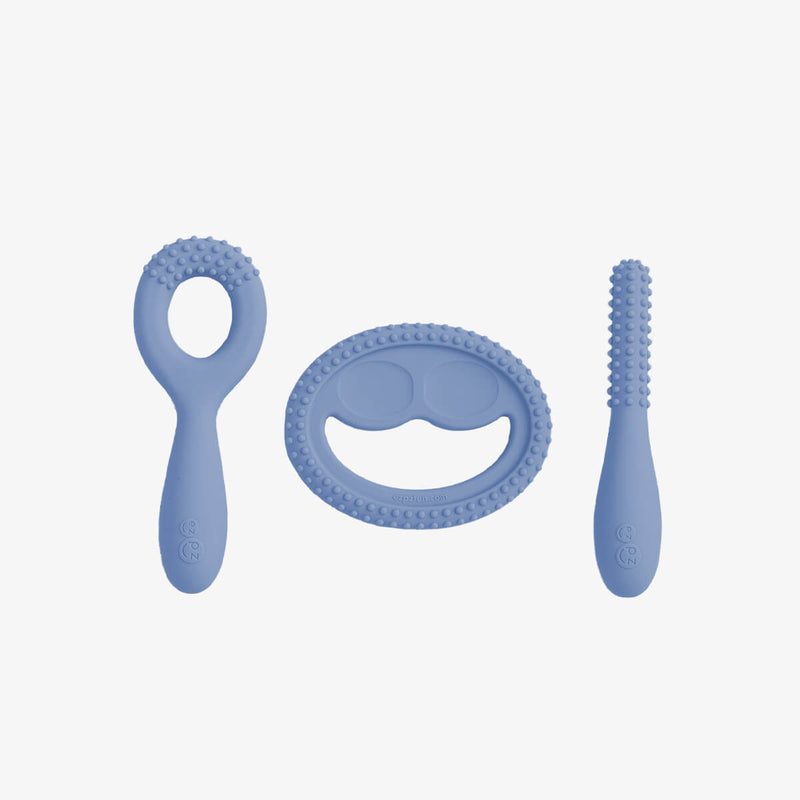 ezpz oral development tools in indigo / silicone teethers for motor skill development #color_indigo