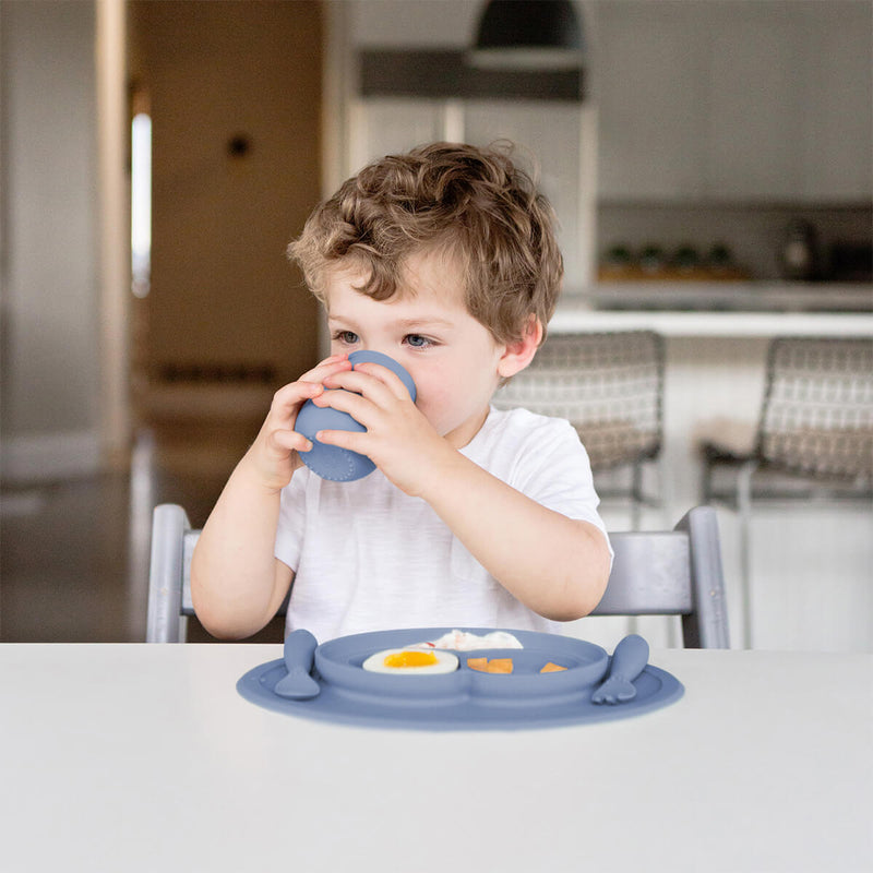The Mini Mat in Indigo by ezpz / Self-Suctioning Silicone Plate + Placemat #color_indigo