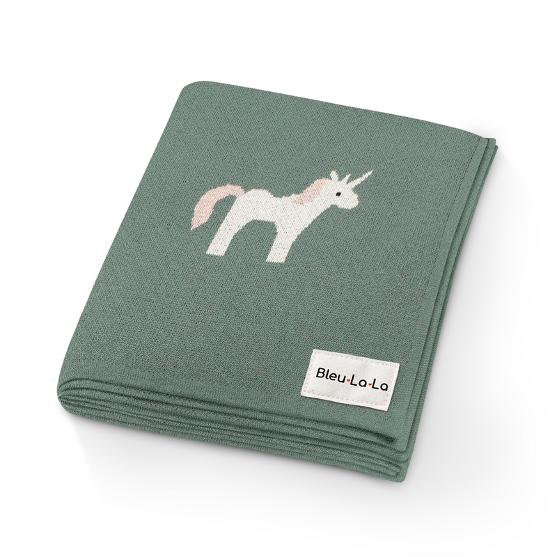 Unicorn Cotton Knit Baby Blanket – Soft, Safe & Magical by Bleu La La