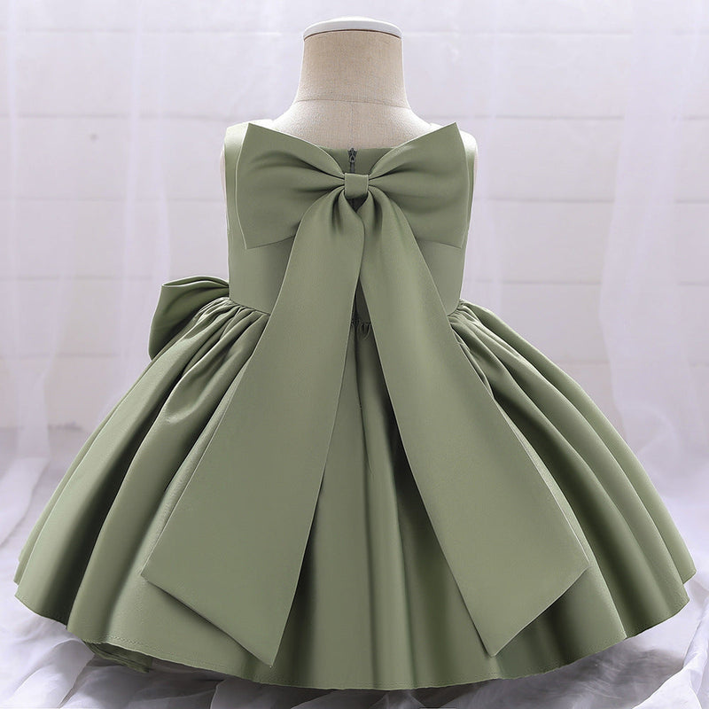 Baby Girl Solid Color Bow Patched Design Sleeveless Western Style Satin Dress, MyKids-USA®, Baby & Toddler Dresses, MyKids-USA - - - - - - -