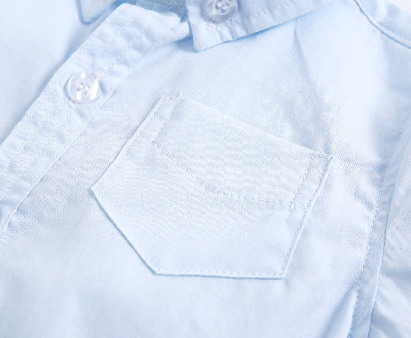 Baby Boy Solid Color Buttoned Shirt With Pockets Short Sleeve Onesies Online In Summer, MyKids-USA®, Baby One-Pieces, MyKids-USA - - - - - - -