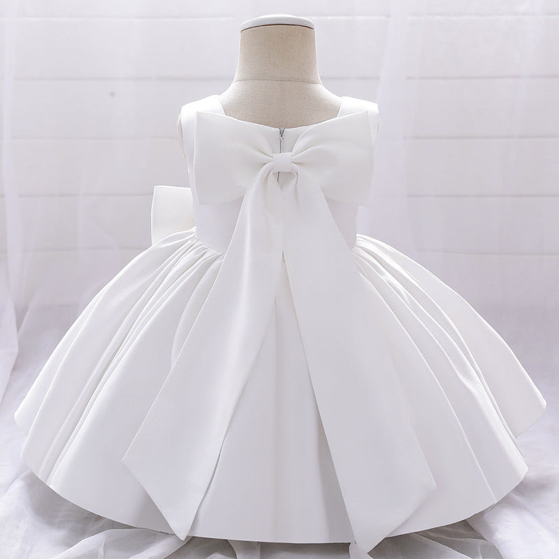 Baby Girl Solid Color Bow Patched Design Sleeveless Western Style Satin Dress, MyKids-USA®, Baby & Toddler Dresses, MyKids-USA - - - - - - -