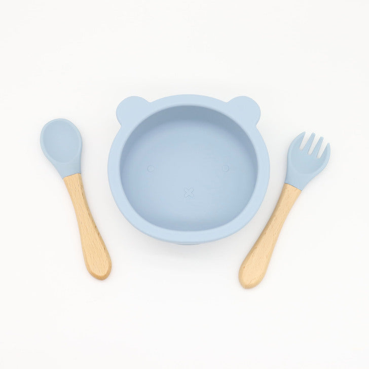 Baby Bear Shape Food Training Silicone Bowl With Spoon Tableware, MyKids-USA®, Bowls, MyKids-USA - Size/Age - Average Size (0-8Y) - Color - Blue - - - JM2204221533-D