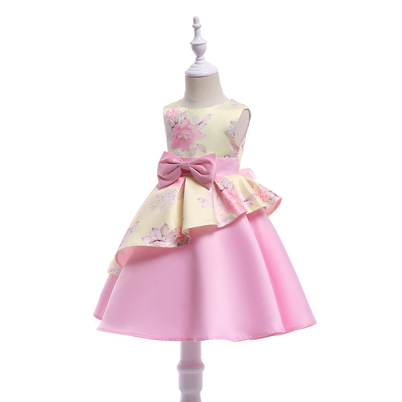Baby Girl Floral Pattern Bow Tie Princess Tutu Dress Formal Dress, MyKids-USA®, Baby & Toddler Dresses, MyKids-USA - Size/Age - 100 (2-3Y) - Color - Yellow - - - JM2206102115-A