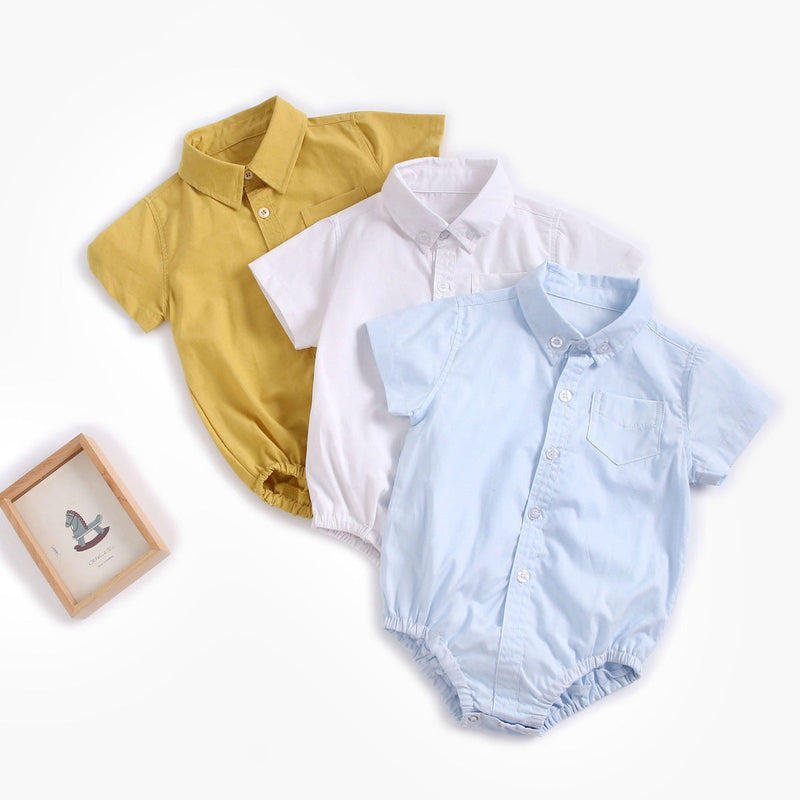 Baby Boy Solid Color Buttoned Shirt With Pockets Short Sleeve Onesies Online In Summer, MyKids-USA®, Baby One-Pieces, MyKids-USA - - - - - - -