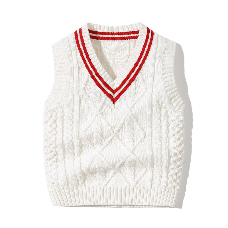 Baby Crochet Knitting Pattern Striped V-Neck Design College Style Sleeveless Vest Sweater, MyKids-USA®, Baby & Toddler Outerwear, MyKids-USA - Size/Age - 73 (6-9M) - Color - White - - - JM2206142011