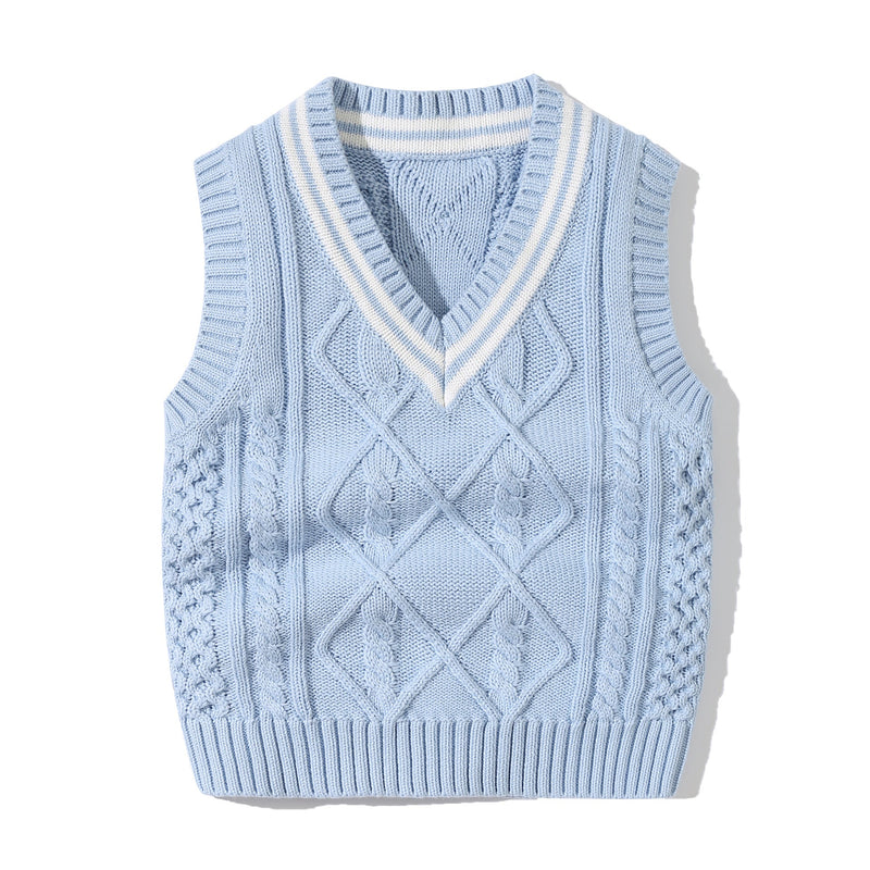 Baby Crochet Knitting Pattern Striped V-Neck Design College Style Sleeveless Vest Sweater, MyKids-USA®, Baby & Toddler Outerwear, MyKids-USA - Size/Age - 73 (6-9M) - Color - Blue - - - JM2206142011