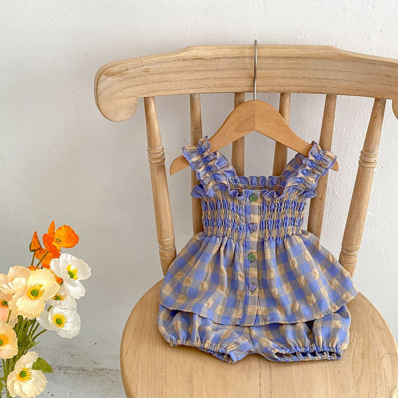 Baby Plaid Pattern Sling Blouses With Shorts Summer Sets, MyKids-USA®, Baby & Toddler Outfits, MyKids-USA - - - - - - -
