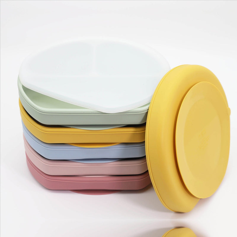 Baby Silicone Compartment Plate With Wooden Spoon, MyKids-USA®, Baby Gift Sets, MyKids-USA - - - - - - -
