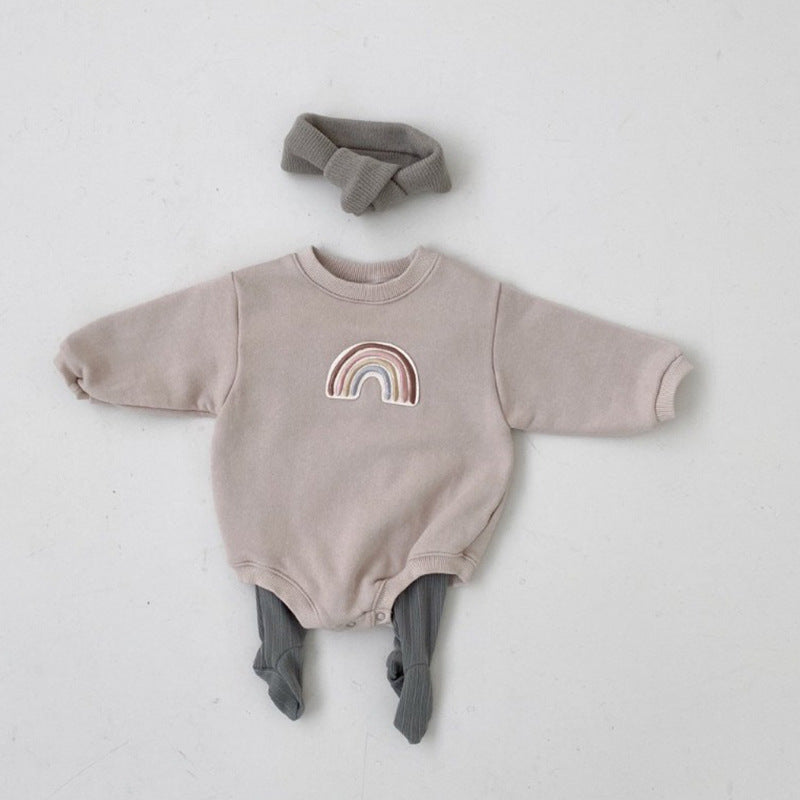 Baby 1pcs Rainbow Embroidery Pattern Solid Color Long Sleeves Soft Bodysuit, MyKids-USA®, Baby One-Pieces, MyKids-USA - Size/Age - 66 (3-6M) - Color - Coffee - - - JM2207011608-B