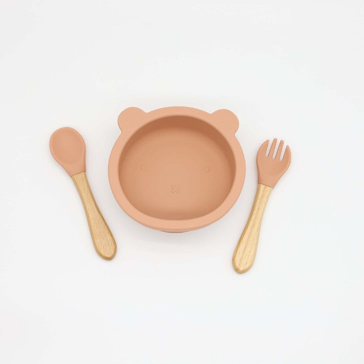 Baby Bear Shape Food Training Silicone Bowl With Spoon Tableware, MyKids-USA®, Bowls, MyKids-USA - Size/Age - Average Size (0-8Y) - Color - Orange - - - JM2204221533-K