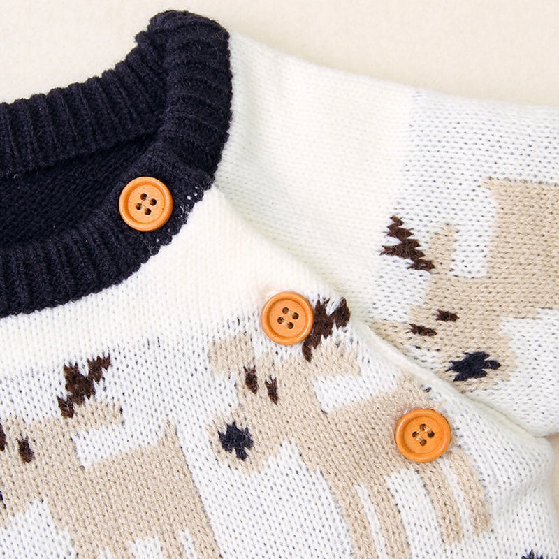Baby Cartoon Christmas Deer Pattern Shoulder Button Design Knitted Pullover Sweater, MyKids-USA®, Baby & Toddler Outerwear, MyKids-USA - - - - - - -