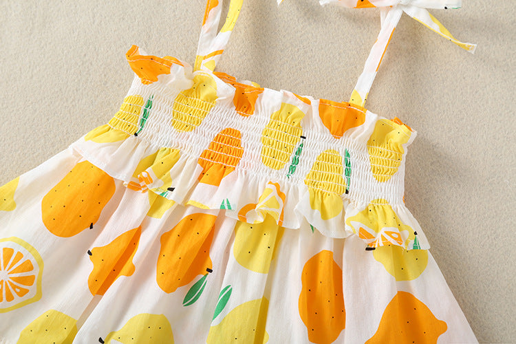 Baby Girl Lemon Fruit Print Sleeveless Dress Combo Short Pants In Sets, MyKids-USA®, Baby & Toddler Outerwear, MyKids-USA - - - - - - -