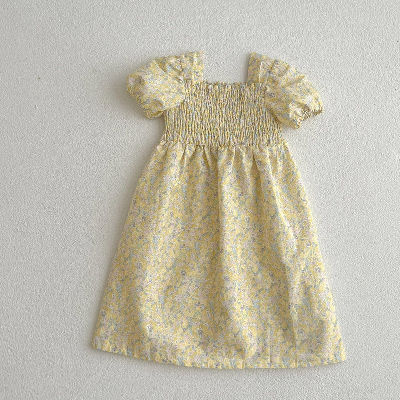 Baby Ditsy Flower Graphic Puff Sleeves Oneseis And Dress, MyKids-USA®, Baby & Toddler Outfits, MyKids-USA - Size/Age - 66 (3-6M) - Color - Light Yellow - - - JM2306111949