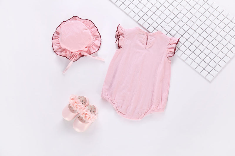 Baby 1pcs Contrast Tape Patched Frill Trim Sleeveless Onesies & Hat, MyKids-USA®, Baby One-Pieces, MyKids-USA - - - - - - -