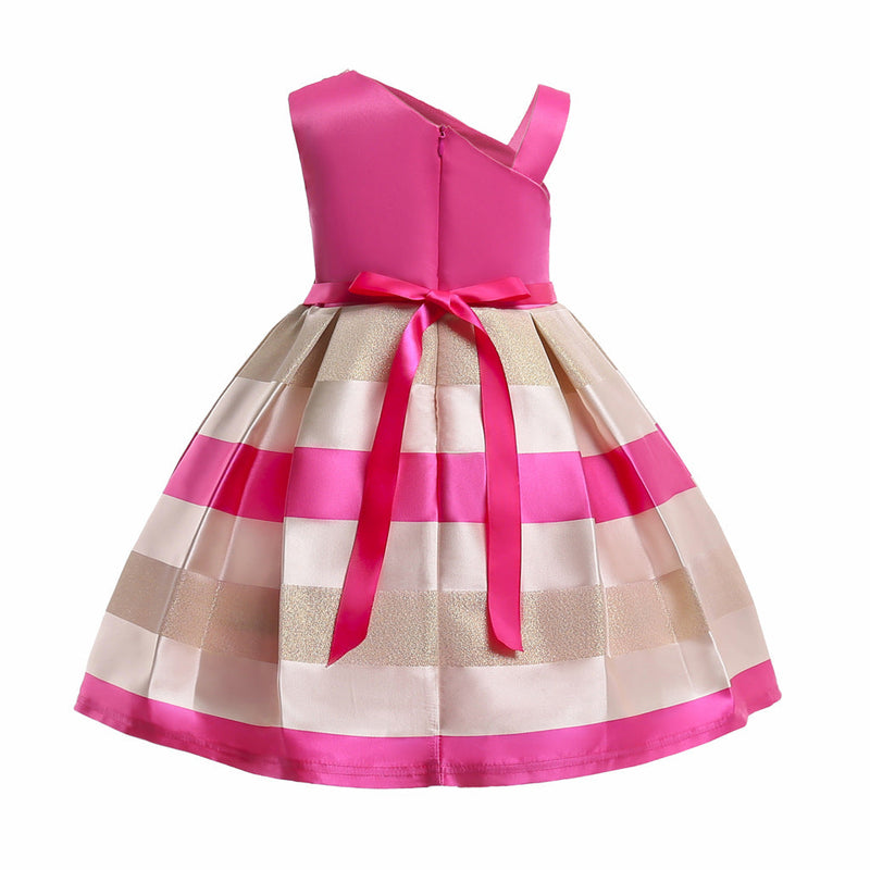 Baby Girl Floral Patched Pattern Striped Tutu Princess Dress One Shoulder Dress, MyKids-USA®, Baby & Toddler Dresses, MyKids-USA - - - - - - -