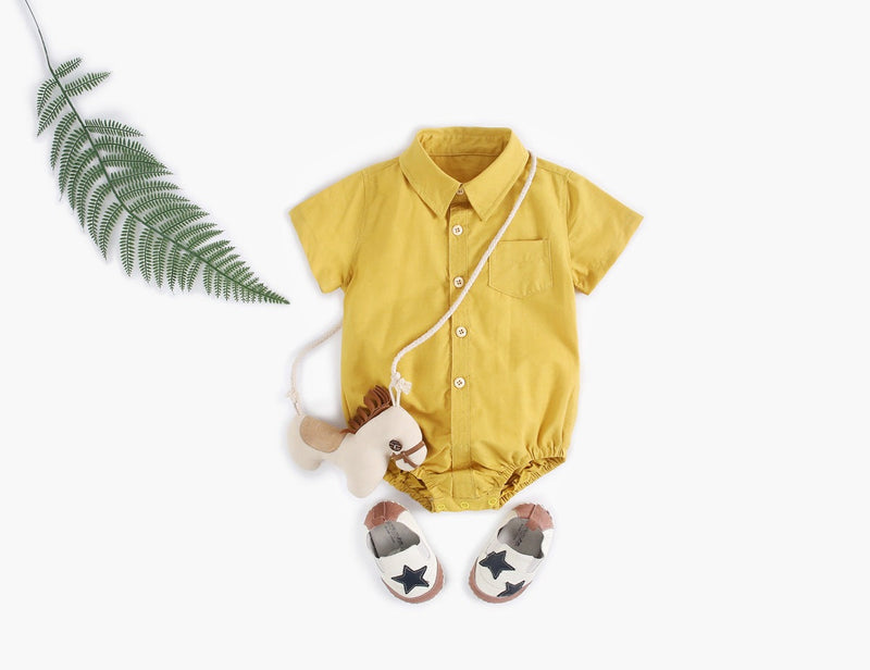 Baby Boy Solid Color Buttoned Shirt With Pockets Short Sleeve Onesies Online In Summer, MyKids-USA®, Baby One-Pieces, MyKids-USA - Size/Age - 66 (3-6M) - Color - Yellow - - - JM2203301625