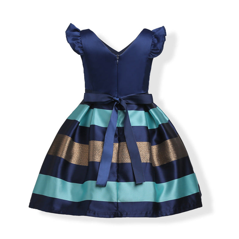 Baby Girl Striped Pattern V-Neck Western Style Formal Dress, MyKids-USA®, Baby & Toddler Dresses, MyKids-USA - - - - - - -