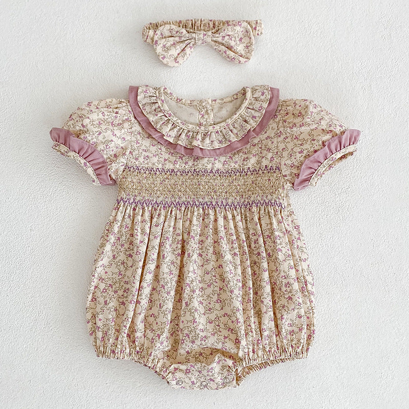 Baby Girl Ditsy Flower Ruffle Neck Dress Onesies In Summer, MyKids-USA®, Baby & Toddler Outfits, MyKids-USA - Size/Age - 66 (3-6M) - Color - Pink - - - JM2306111828-B