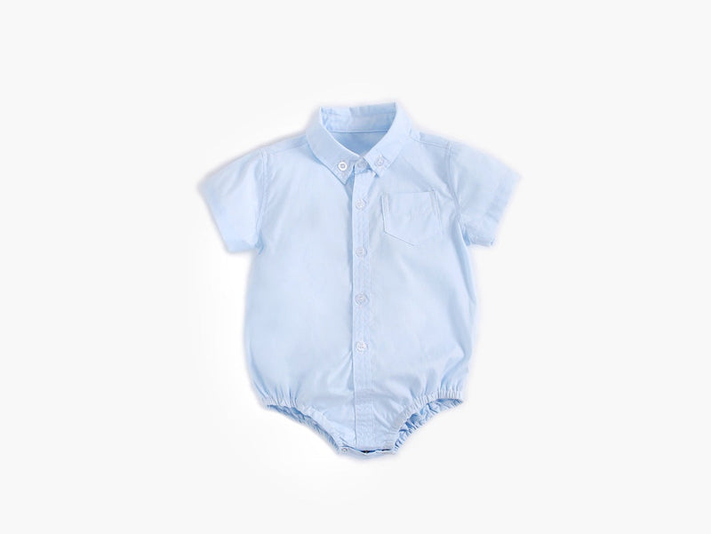 Baby Boy Solid Color Buttoned Shirt With Pockets Short Sleeve Onesies Online In Summer, MyKids-USA®, Baby One-Pieces, MyKids-USA - - - - - - -