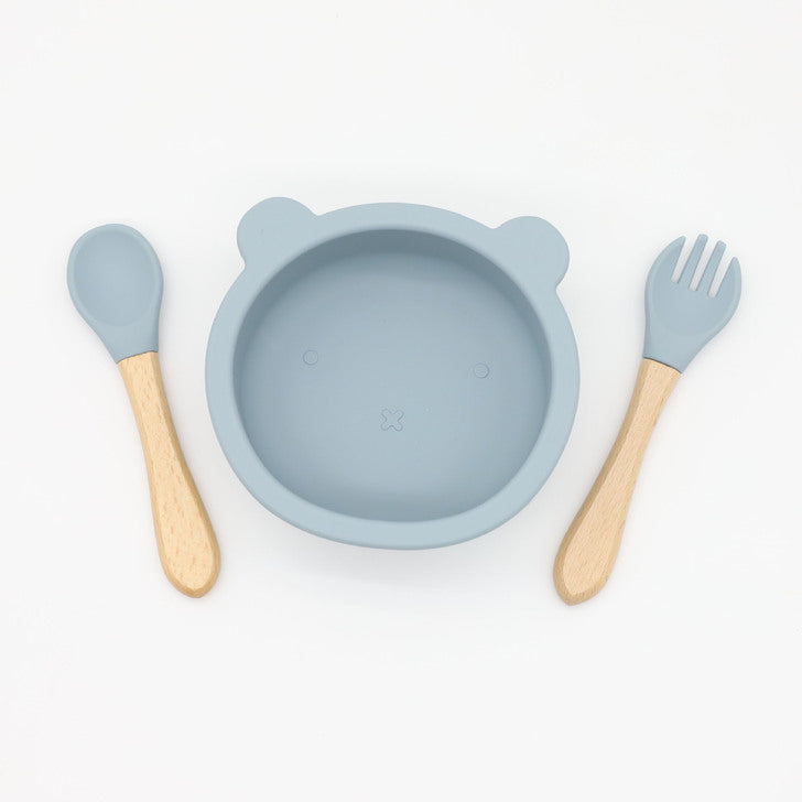 Baby Bear Shape Food Training Silicone Bowl With Spoon Tableware, MyKids-USA®, Bowls, MyKids-USA - Size/Age - Average Size (0-8Y) - Color - Navy Blue (Dark Blue) - - - JM2204221533-C