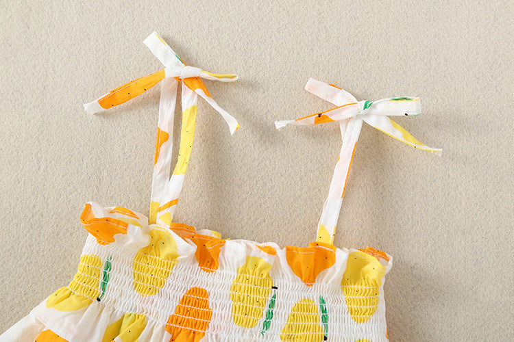 Baby Girl Lemon Fruit Print Sleeveless Dress Combo Short Pants In Sets, MyKids-USA®, Baby & Toddler Outerwear, MyKids-USA - - - - - - -