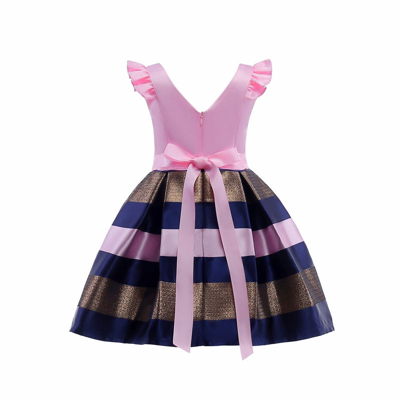 Baby Girl Striped Pattern V-Neck Western Style Formal Dress, MyKids-USA®, Baby & Toddler Dresses, MyKids-USA - - - - - - -