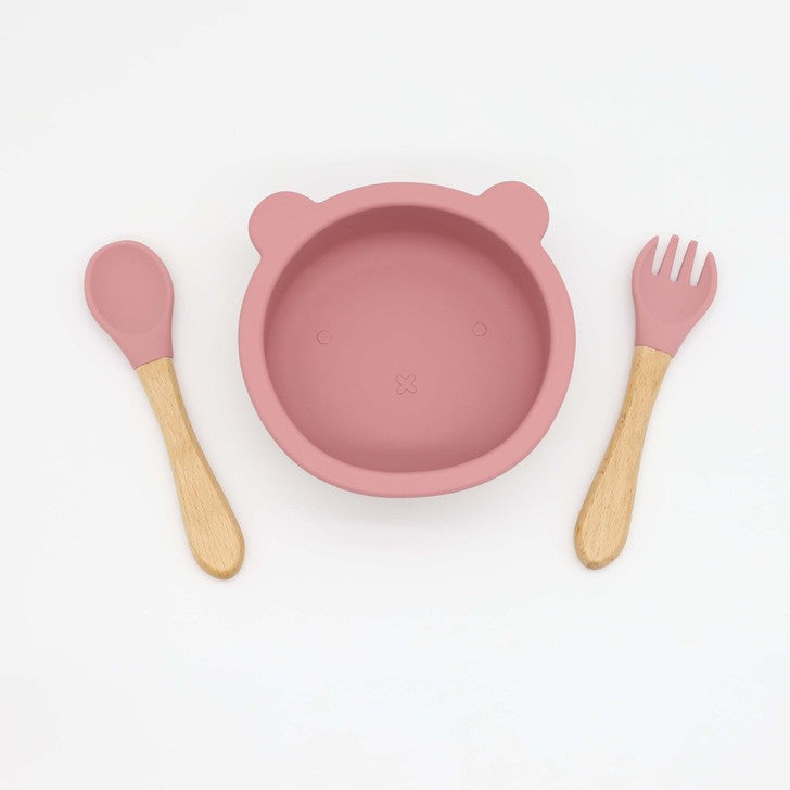 Baby Bear Shape Food Training Silicone Bowl With Spoon Tableware, MyKids-USA®, Bowls, MyKids-USA - Size/Age - Average Size (0-8Y) - Color - Pink - - - JM2204221533-A