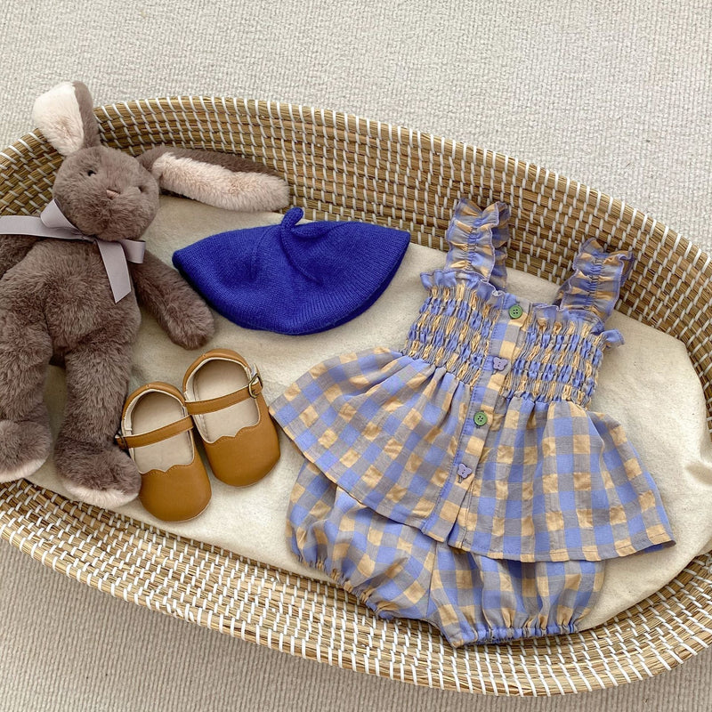 Baby Plaid Pattern Sling Blouses With Shorts Summer Sets, MyKids-USA®, Baby & Toddler Outfits, MyKids-USA - - - - - - -
