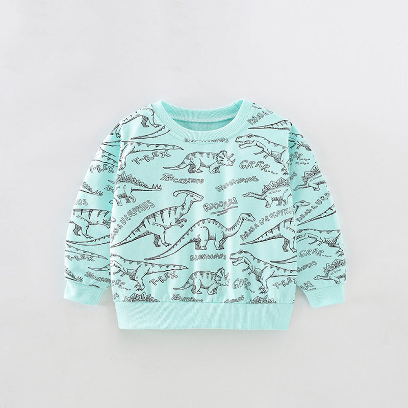 Baby Boy All Over Dinosaur Print Pattern Long Sleeve Casual Hoodie, MyKids-USA®, Baby & Toddler Outerwear, MyKids-USA - Size/Age - 90 (12-24M) - Color - Blue - - - JM2207271555-A