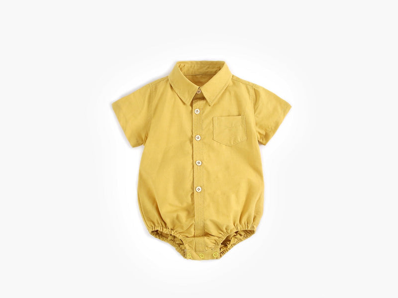 Baby Boy Solid Color Buttoned Shirt With Pockets Short Sleeve Onesies Online In Summer, MyKids-USA®, Baby One-Pieces, MyKids-USA - - - - - - -