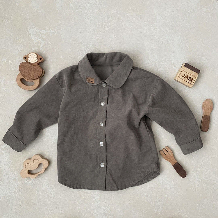 Baby Boy Solid Color Bear Patched Pattern Single Breasted Design Lapel Long Sleeves Shirt, MyKids-USA®, Baby & Toddler Outerwear, MyKids-USA - Size/Age - 73 (6-9M) - Color - Coffee - - - JM2206271357