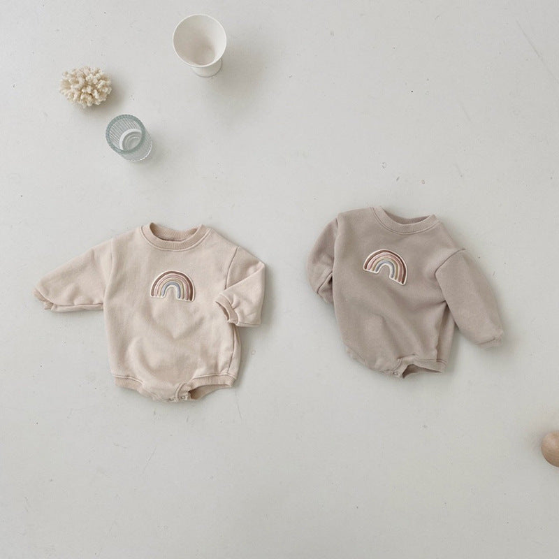 Baby 1pcs Rainbow Embroidery Pattern Solid Color Long Sleeves Soft Bodysuit, MyKids-USA®, Baby One-Pieces, MyKids-USA - - - - - - -