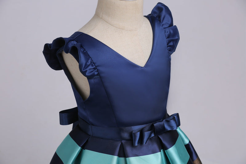 Baby Girl Striped Pattern V-Neck Western Style Formal Dress, MyKids-USA®, Baby & Toddler Dresses, MyKids-USA - - - - - - -