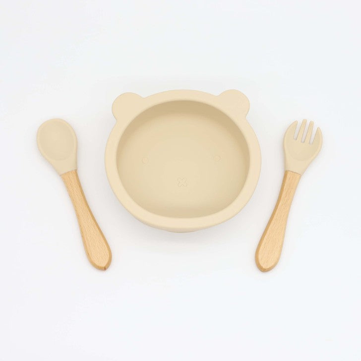 Baby Bear Shape Food Training Silicone Bowl With Spoon Tableware, MyKids-USA®, Bowls, MyKids-USA - Size/Age - Average Size (0-8Y) - Color - Beige - - - JM2204221533-L