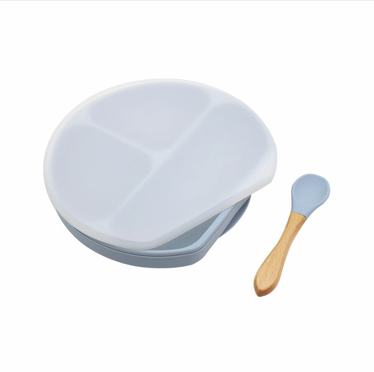 Baby Silicone Compartment Plate With Wooden Spoon, MyKids-USA®, Baby Gift Sets, MyKids-USA - Size/Age - Average Size (0-8Y) - Color - Blue - - - JM2204221413-E