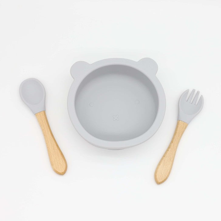 Baby Bear Shape Food Training Silicone Bowl With Spoon Tableware, MyKids-USA®, Bowls, MyKids-USA - Size/Age - Average Size (0-8Y) - Color - Grey - - - JM2204221533-I