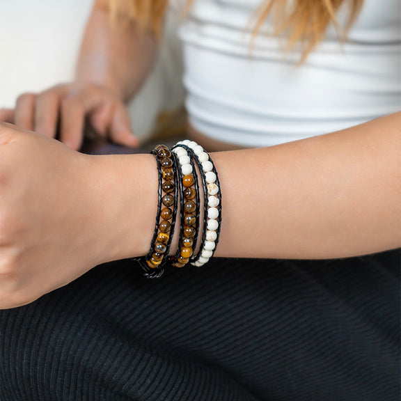 Close-up of White Turquoise & Tiger's Eye Bracelet