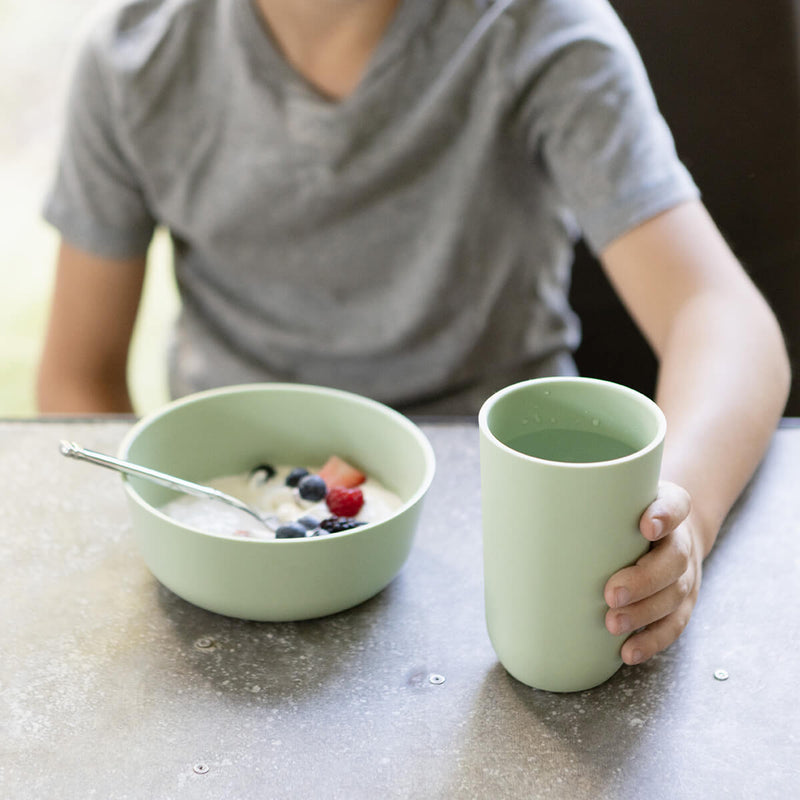 ezpz Cup and Silicone Lid in Sage / Basics Line for Big Kids #color_sage / 14oz Cup + Soft Lid Silicone – Grown-Up Style, Kid-Approved by ezpz