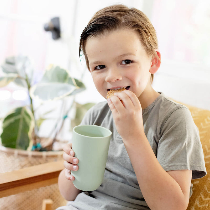 ezpz Cup and Silicone Lid in Sage / Basics Line for Big Kids #color_sage / 14oz Cup + Soft Lid Silicone – Grown-Up Style, Kid-Approved by ezpz