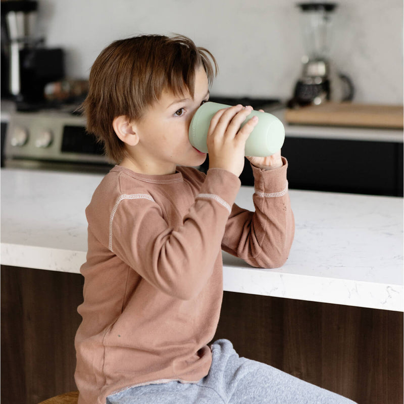 ezpz Cup and Silicone Lid in Sage / Basics Line for Big Kids #color_sage / 14oz Cup + Soft Lid Silicone – Grown-Up Style, Kid-Approved by ezpz