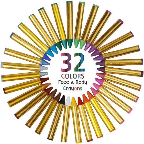 32-Color Non-Toxic Face Paint Crayon Kit Dress Up America