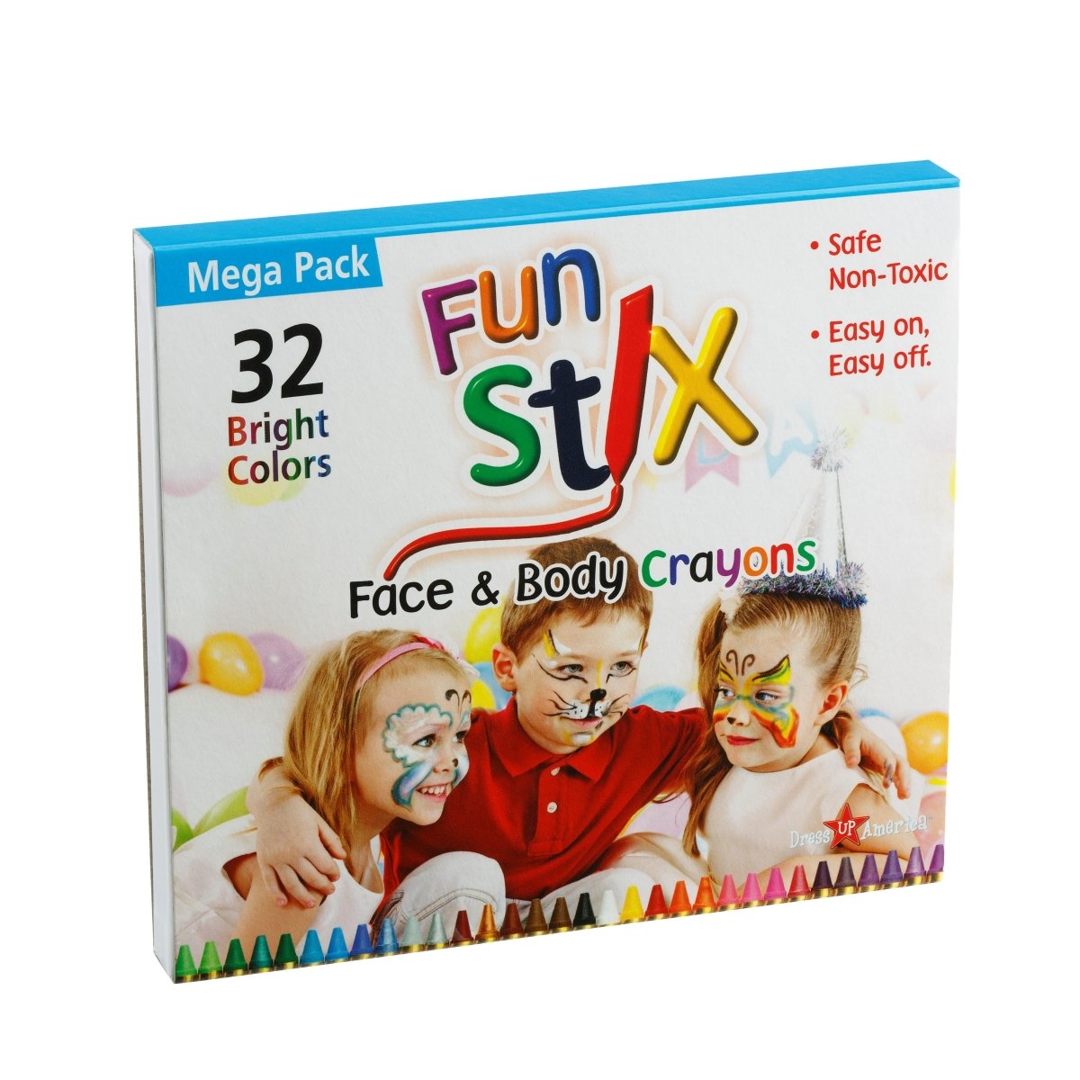 32-Color Non-Toxic Face Paint Crayon Kit Dress Up America