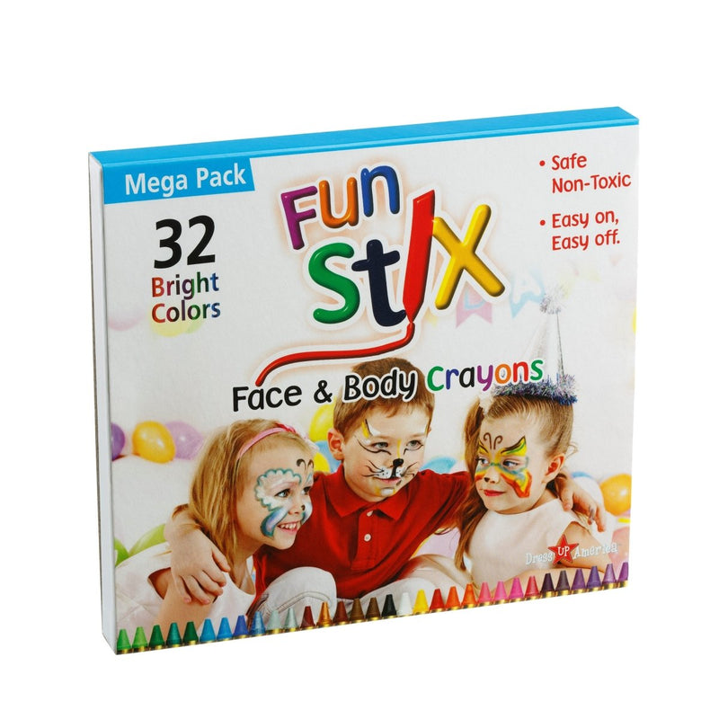 32-Color Non-Toxic Face Paint Crayon Kit Dress Up America