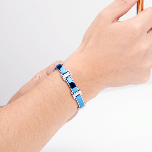 Silver and blue 4-in-1 energy bracelet for ladies