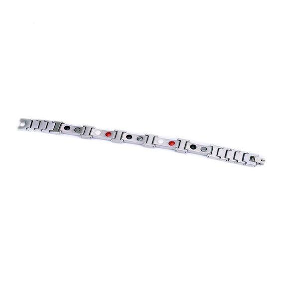 Stainless steel lady’s power bracelet with energy-enhancing properties