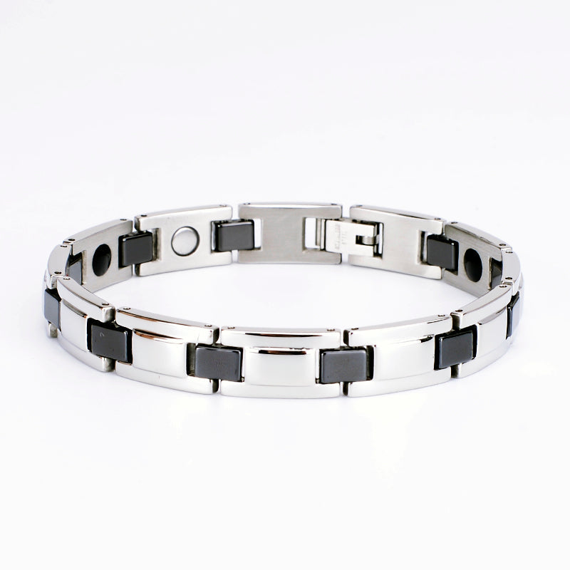 Stainless steel energy bracelet with magnets and negative ions for women