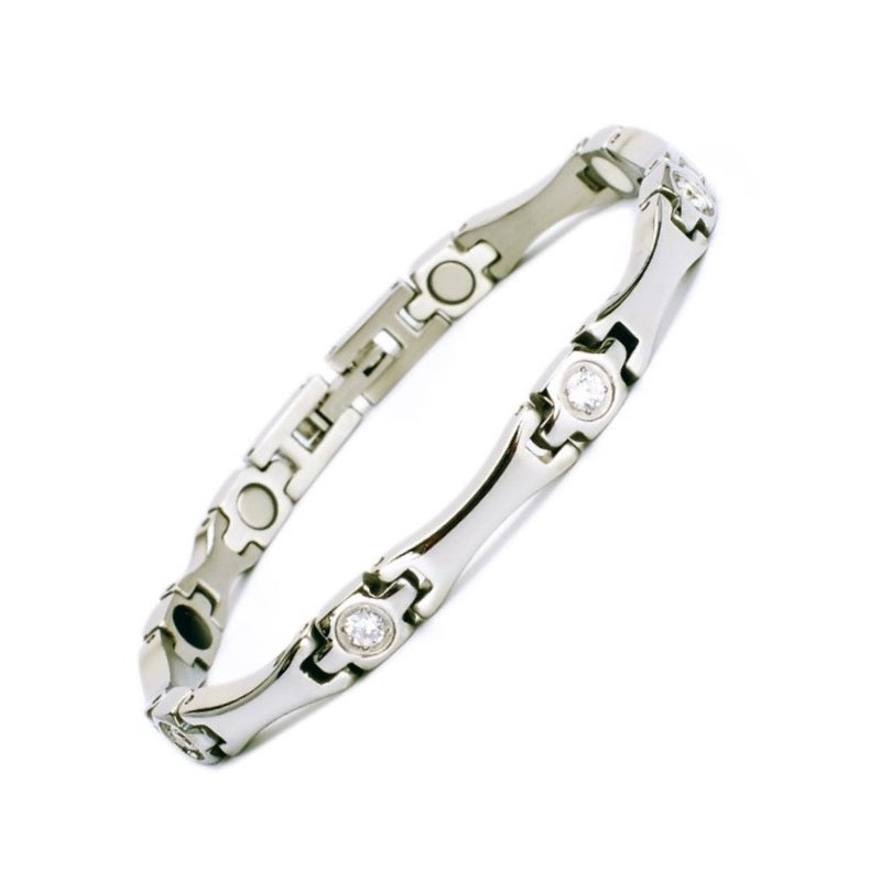 Stainless Steel Energy Bracelet 4-in-1 with Crystals Silver color Model SY385BZ